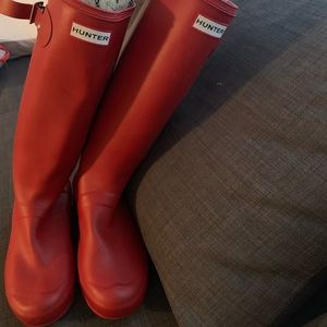 Red hunter rain boots